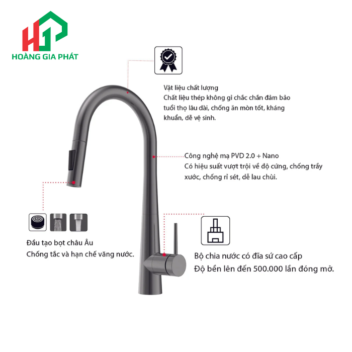 Vòi bếp Hafele 570.85.441 MÀU TITAN 