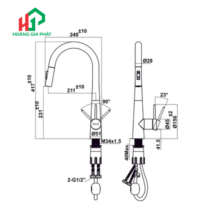 Vòi bếp Hafele Màu Đen 567.24.498